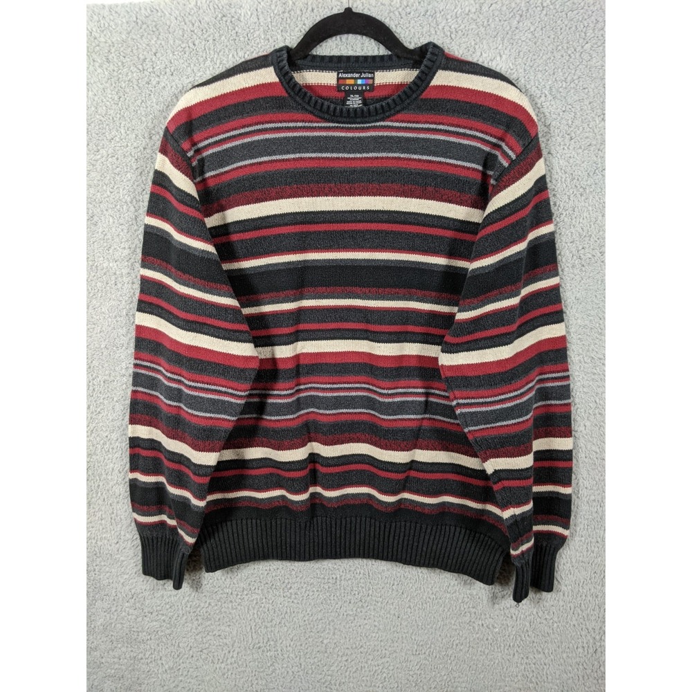 VTG Alexander Julian Colours Sweater Men XL Red Black Striped Knit 90s Grunge